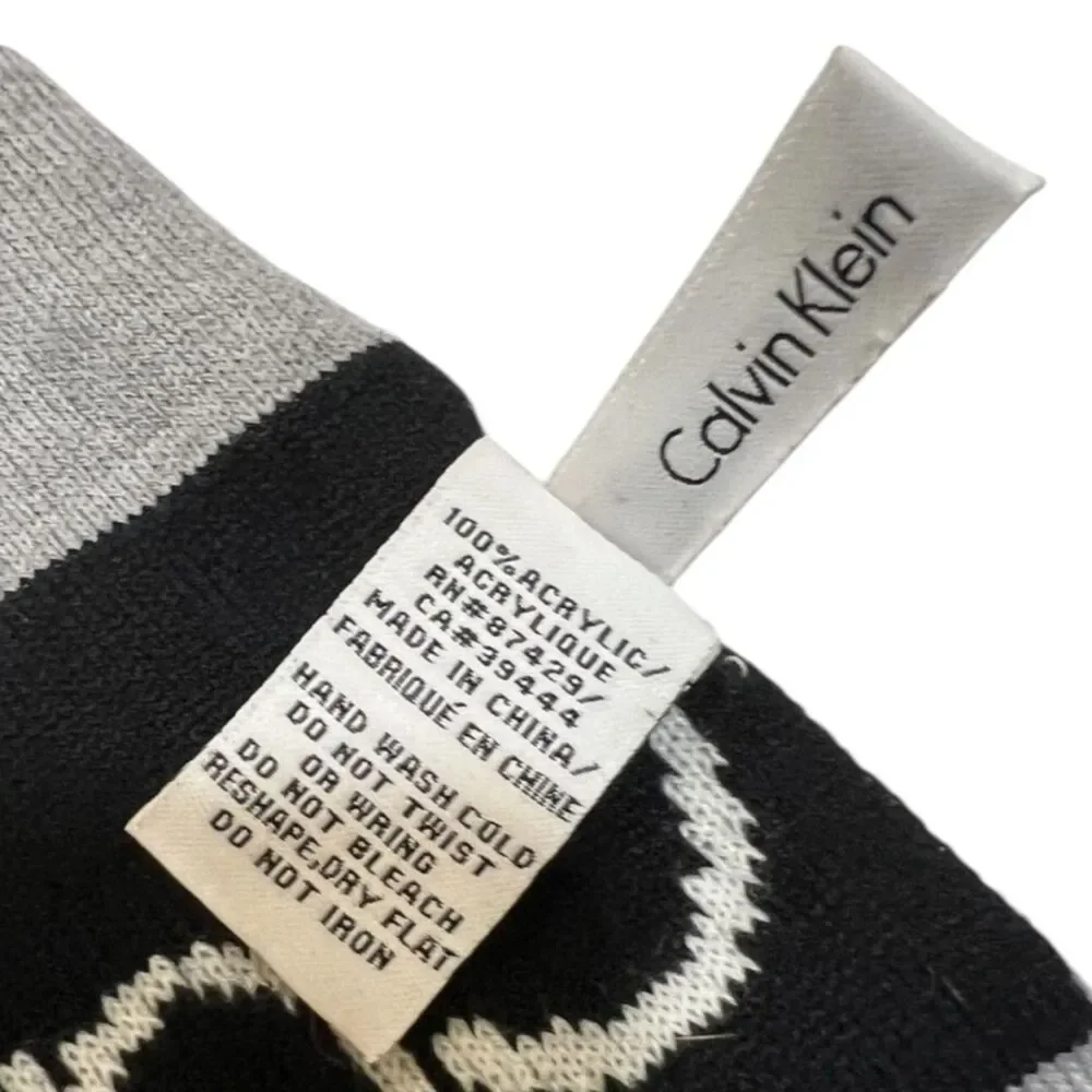 Knit Scarf Calvin Klein Logo Striped Black Gray Unisex Winter 9x82 Minimalist